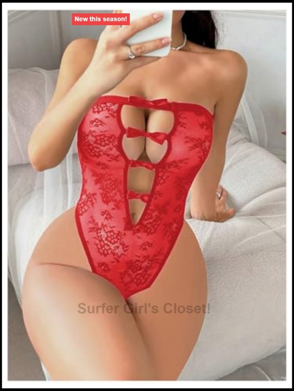 Lace Sheer Strapless Teddy Bodysuit - Mesh Sexy Sleepwear Honeymoon - Picture 4 of 4
